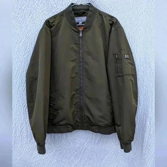 Michael Kors Men's Military Green Bomber Jacket w/ Orange Logo Lining Size XL - Picture 1 of 5